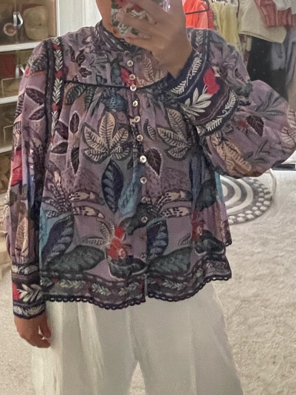 FARM Rio Lavender Multi-Color Botanical Print Peasant Top - Picture 2 of 13